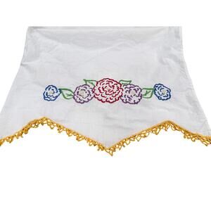 Vintage Handmade Embroidered Pillowcase Crochet Lace Trim Chevron V Hem Heirloom